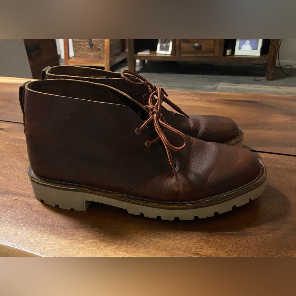 Clarks Chukka Boots Mid Dark Tan Leather Men's Overdale US Size 10.5 M